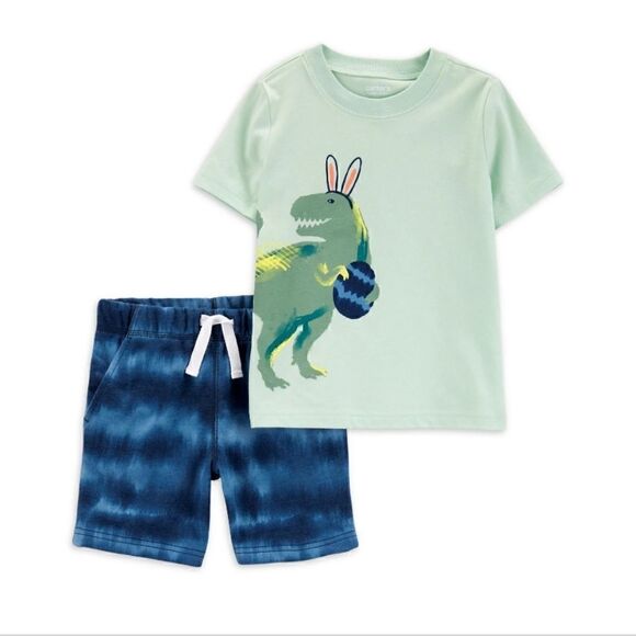 Carter's Size Toddler Boy T-Rex Dino Spring Summer Easter Short Outfit Set - Picture 1 of 5